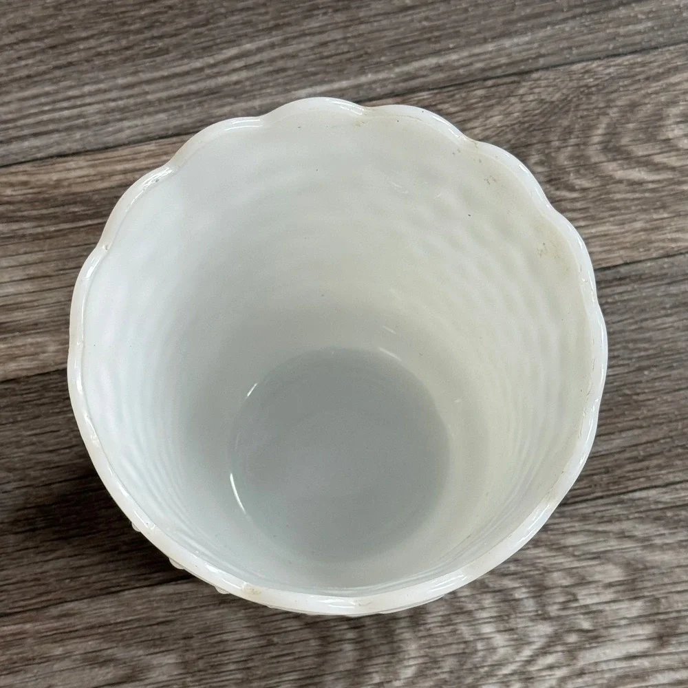 Fire-King Planter White Milk Glass Hobnail Basketweave Scalloped Rim Vintage